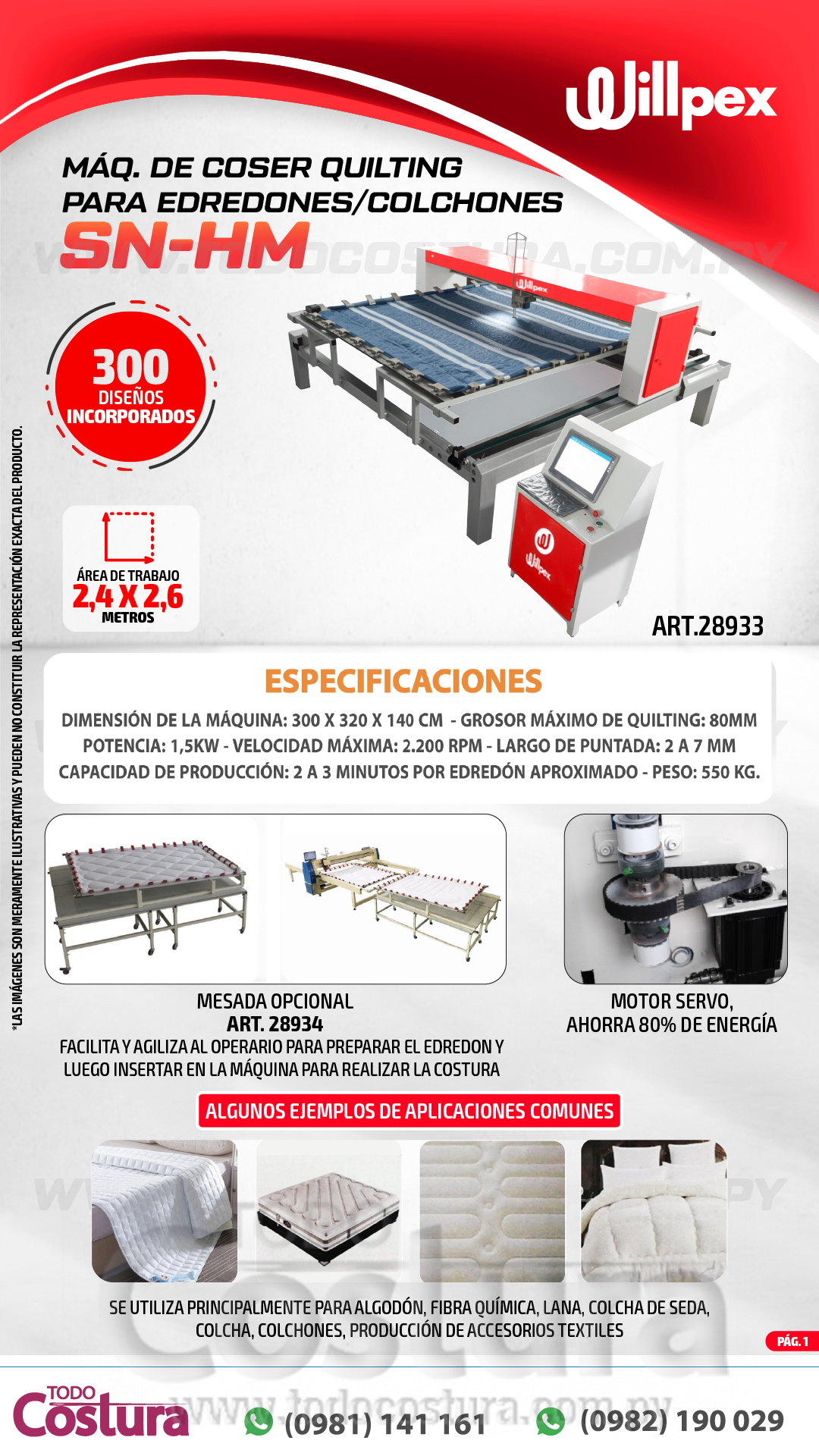 MAQ. DE COSER QUILTING PARA EDREDONES/COLCHON (2,4 X 2,6 METROS) WILLPEX SN-HM